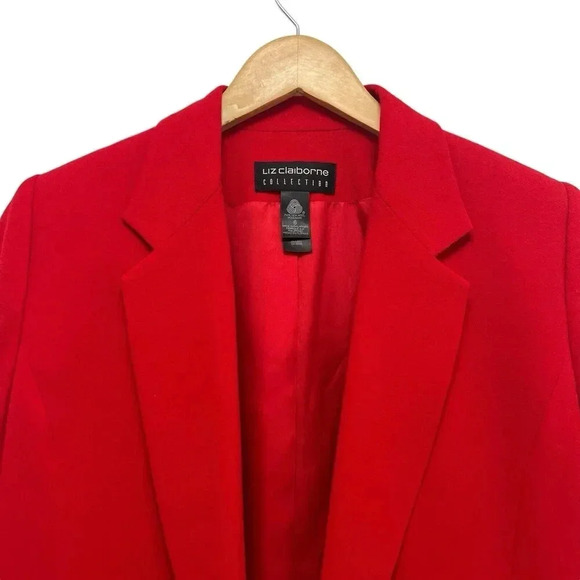 Liz Claiborne Collection Red Wool Long Sleeve Peak Blazer Jacket '90s Y2K VTG 6 - Picture 2 of 7